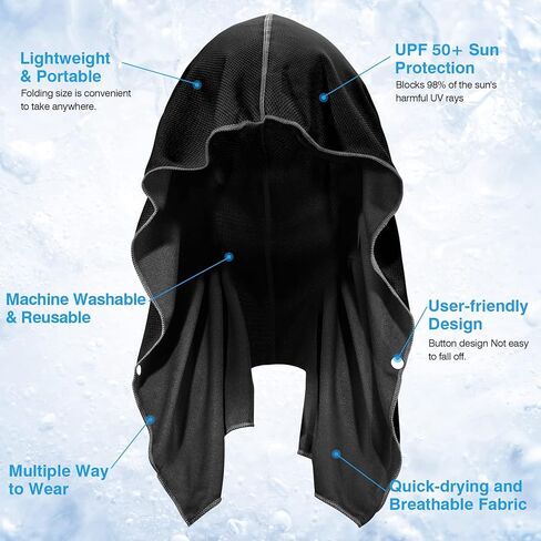 Sukeen Cooling Hoodie Towel for Men, Quick Drying Absorbent Cooling Towels for Neck and Face, UV Sun Protection Cooling Neck Wraps, Sport Workout Camping Cycling Cool Towel for Hot Weather in Kuwait