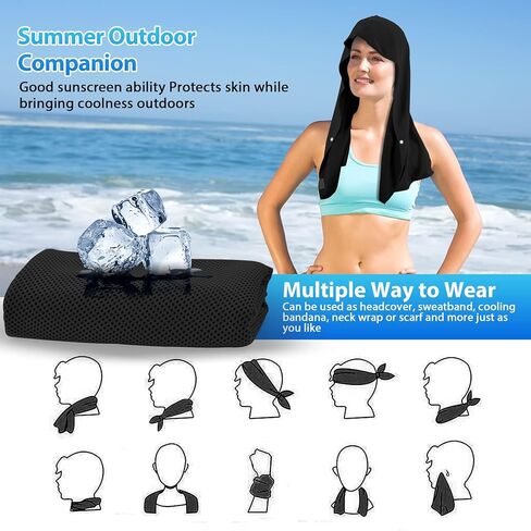 Sukeen Cooling Hoodie Towel for Men, Quick Drying Absorbent Cooling Towels for Neck and Face, UV Sun Protection Cooling Neck Wraps, Sport Workout Camping Cycling Cool Towel for Hot Weather in Kuwait