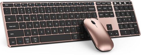 مجموعة لوحة مفاتيح وماوس بلوتوث من سيندا (USB + Dual BT)، ماوس ولوحة مفاتيح بلوتوث لاسلكية قابلة لإعادة الشحن متعددة الأجهزة، متوافقة مع Win 7/8/10، MacBook Pro/Air، iPad، الكمبيوتر اللوحي - أسود وردي ذهبي in Saudi Arabia