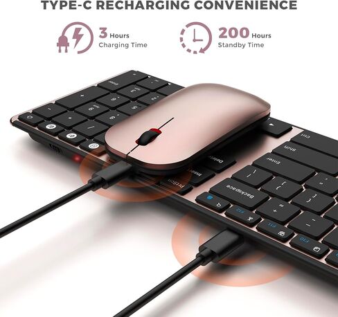 مجموعة لوحة مفاتيح وماوس بلوتوث من سيندا (USB + Dual BT)، ماوس ولوحة مفاتيح بلوتوث لاسلكية قابلة لإعادة الشحن متعددة الأجهزة، متوافقة مع Win 7/8/10، MacBook Pro/Air، iPad، الكمبيوتر اللوحي - أسود وردي ذهبي in Saudi Arabia