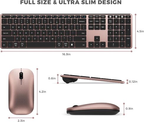 مجموعة لوحة مفاتيح وماوس بلوتوث من سيندا (USB + Dual BT)، ماوس ولوحة مفاتيح بلوتوث لاسلكية قابلة لإعادة الشحن متعددة الأجهزة، متوافقة مع Win 7/8/10، MacBook Pro/Air، iPad، الكمبيوتر اللوحي - أسود وردي ذهبي in Saudi Arabia