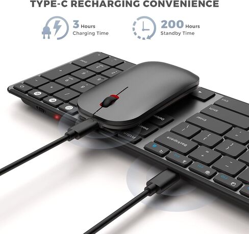 مجموعة لوحة مفاتيح وماوس بلوتوث من سيندا (USB + Dual BT)، ماوس ولوحة مفاتيح بلوتوث لاسلكية قابلة لإعادة الشحن متعددة الأجهزة، متوافقة مع Win 7/8/10، MacBook Pro/Air، iPad، الكمبيوتر اللوحي - أسود وردي ذهبي in Saudi Arabia
