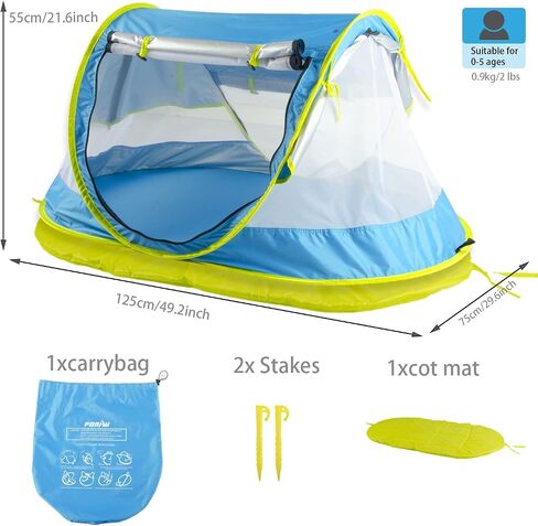 Poray Portable Baby Beach Tent with UPF 50+ Sun Shelter,Mosquito Net and Sunshade, Ideal Pop Up Kids Travel Tent with Carry Bag & 2 Stakes,Outdoor Indoor Play and Sun Protection in Kuwait