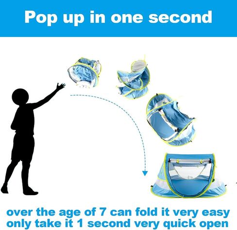 Poray Portable Baby Beach Tent with UPF 50+ Sun Shelter,Mosquito Net and Sunshade, Ideal Pop Up Kids Travel Tent with Carry Bag & 2 Stakes,Outdoor Indoor Play and Sun Protection in Kuwait