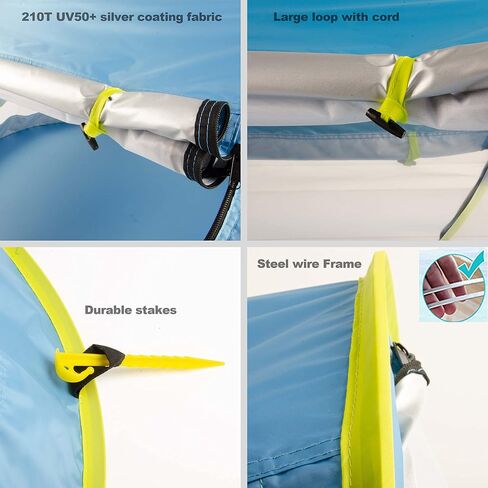 Poray Portable Baby Beach Tent with UPF 50+ Sun Shelter,Mosquito Net and Sunshade, Ideal Pop Up Kids Travel Tent with Carry Bag & 2 Stakes,Outdoor Indoor Play and Sun Protection in Kuwait