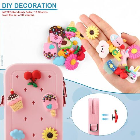Clip and Go Phone Strap with Zipper Pouch, Adjustable Crossbody Phone Lanyard with Silicone Phone Bag and 10 Decorative Charms, Phone Strap with Wallet Compatible with Most Phones Black in Saudi Arabia
