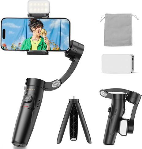 Selfie Stick Stabilizer for iPhone,Phone Handheld Gimbals stabilizer Portable Foldable,AI Tracking Function for Video Shooting, Recording, Portable Foldable, Support iOS and Android in Saudi Arabia