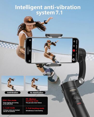 Selfie Stick Stabilizer for iPhone,Phone Handheld Gimbals stabilizer Portable Foldable,AI Tracking Function for Video Shooting, Recording, Portable Foldable, Support iOS and Android in Saudi Arabia