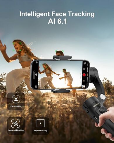 Selfie Stick Stabilizer for iPhone,Phone Handheld Gimbals stabilizer Portable Foldable,AI Tracking Function for Video Shooting, Recording, Portable Foldable, Support iOS and Android in Saudi Arabia