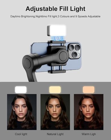 Selfie Stick Stabilizer for iPhone,Phone Handheld Gimbals stabilizer Portable Foldable,AI Tracking Function for Video Shooting, Recording, Portable Foldable, Support iOS and Android in Saudi Arabia