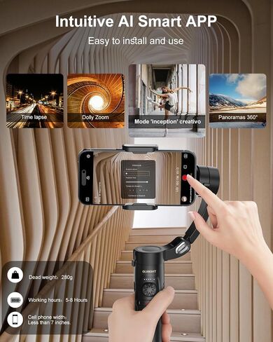 Selfie Stick Stabilizer for iPhone,Phone Handheld Gimbals stabilizer Portable Foldable,AI Tracking Function for Video Shooting, Recording, Portable Foldable, Support iOS and Android in Saudi Arabia
