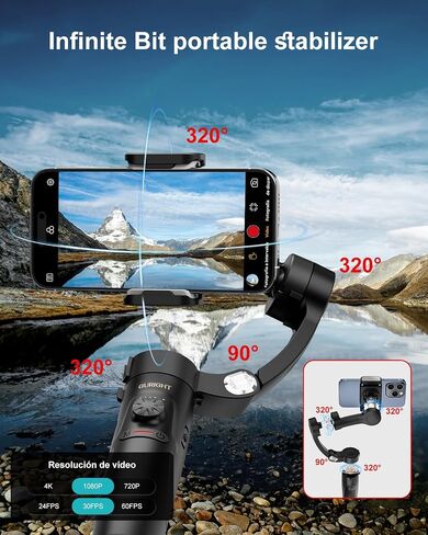 Selfie Stick Stabilizer for iPhone,Phone Handheld Gimbals stabilizer Portable Foldable,AI Tracking Function for Video Shooting, Recording, Portable Foldable, Support iOS and Android in Saudi Arabia