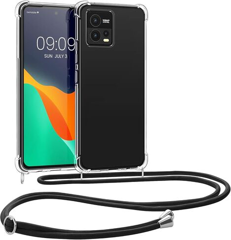 kwmobile Crossbody Case Compatible with Motorola Moto G72 Case - Clear TPU Phone Cover w/Lanyard Cord Strap - Transparent/Black in Saudi Arabia