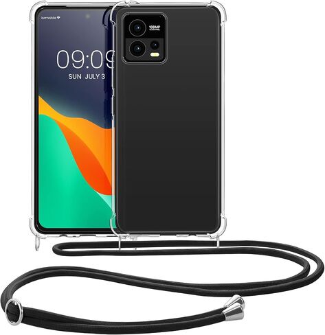 kwmobile Crossbody Case Compatible with Motorola Moto G72 Case - Clear TPU Phone Cover w/Lanyard Cord Strap - Transparent/Black in Saudi Arabia