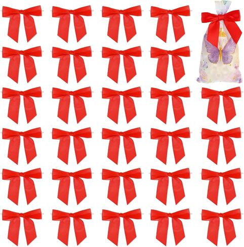 Twist Tie Bows, 50 Pack White Satin Bows for Crafts 3.5" Pre-Tied White Ribbon Bows Wedding Favors Ribbon Bows for Gift Wrapping Treat Bag Present Craft Bridal Shower Halloween Thanksgiving(Blue) in Saudi Arabia