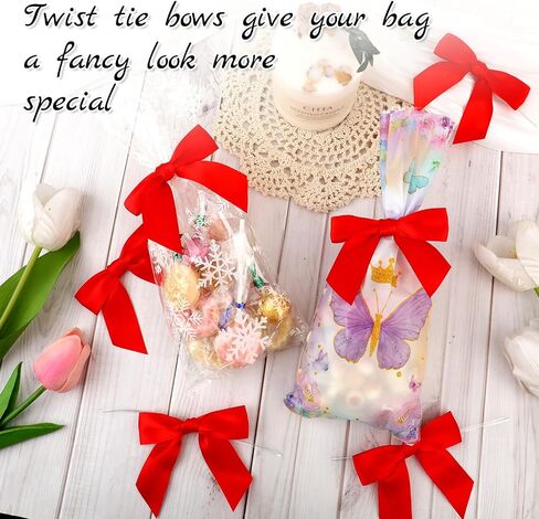 Twist Tie Bows, 50 Pack White Satin Bows for Crafts 3.5" Pre-Tied White Ribbon Bows Wedding Favors Ribbon Bows for Gift Wrapping Treat Bag Present Craft Bridal Shower Halloween Thanksgiving(Blue) in Saudi Arabia