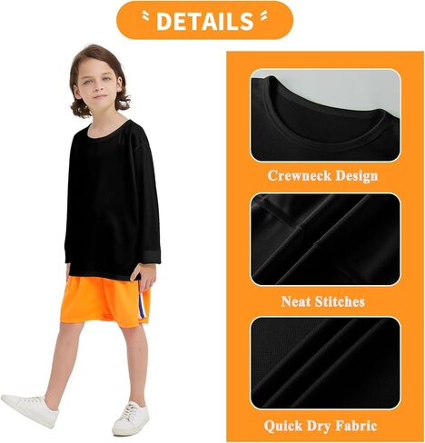 تي شيرت رياضي شبكي للأولاد والشباب مكون من 4 قطع بأكمام طويلة وماص للرطوبة (عمر 4-18) in Kuwait