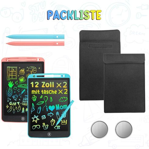 2 حزمة كمبيوتر لوحي للكتابة LCD مقاس 12 بوصة للأطفال، ألعاب لعمر 3 4 5 6 7 8 9 سنوات من البنات والأولاد، لوحة رسم ملونة من LYAOYAO، هدية عيد ميلاد لتعلم السفر لعمر 3 سنوات + طفل صغير (وردي + أزرق) in Kuwait