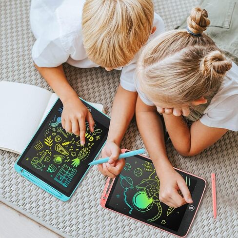 2 حزمة كمبيوتر لوحي للكتابة LCD مقاس 12 بوصة للأطفال، ألعاب لعمر 3 4 5 6 7 8 9 سنوات من البنات والأولاد، لوحة رسم ملونة من LYAOYAO، هدية عيد ميلاد لتعلم السفر لعمر 3 سنوات + طفل صغير (وردي + أزرق) in Kuwait