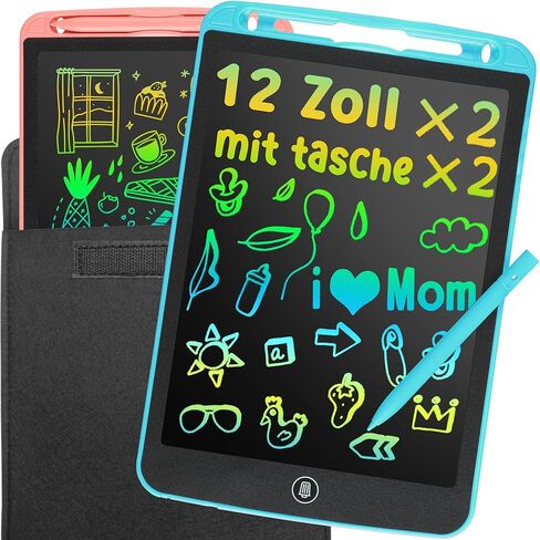 2 حزمة كمبيوتر لوحي للكتابة LCD مقاس 12 بوصة للأطفال، ألعاب لعمر 3 4 5 6 7 8 9 سنوات من البنات والأولاد، لوحة رسم ملونة من LYAOYAO، هدية عيد ميلاد لتعلم السفر لعمر 3 سنوات + طفل صغير (وردي + أزرق) in Kuwait