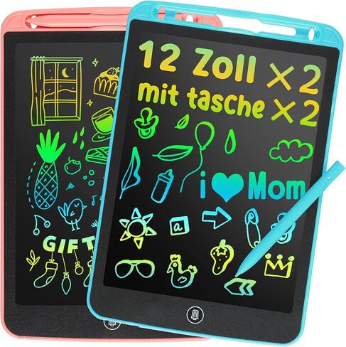2 حزمة كمبيوتر لوحي للكتابة LCD مقاس 12 بوصة للأطفال، ألعاب لعمر 3 4 5 6 7 8 9 سنوات من البنات والأولاد، لوحة رسم ملونة من LYAOYAO، هدية عيد ميلاد لتعلم السفر لعمر 3 سنوات + طفل صغير (وردي + أزرق) in Kuwait