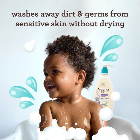 Aveeno Kids Sensitive Skin Face & Body Wash with Oat Extract, Gently Washes Away Dirt & Germs Without Drying, Tear-Free & Suitable for All Skin Tones, Hypoallergenic, 18 fl. Oz in Kuwait