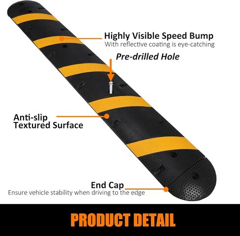 6 Ft Rubber Speed Bumps 2 Pack, Heavy Duty Speed Bumps for Driveway Rubber Gravel Road Asphalt Parking, Modular Driveway Speed Bumps Cable Protector Ramp with 8 Bolts Spikes in Saudi Arabia