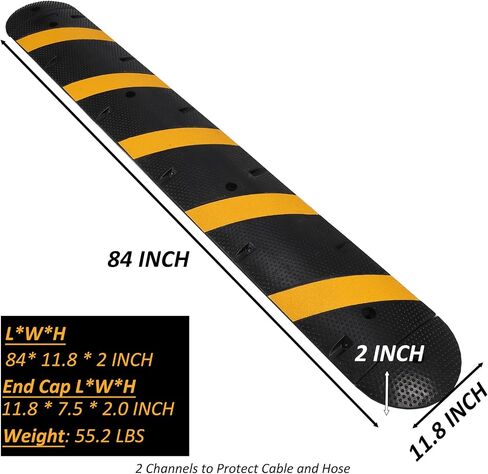 6 Ft Rubber Speed Bumps 2 Pack, Heavy Duty Speed Bumps for Driveway Rubber Gravel Road Asphalt Parking, Modular Driveway Speed Bumps Cable Protector Ramp with 8 Bolts Spikes in Saudi Arabia