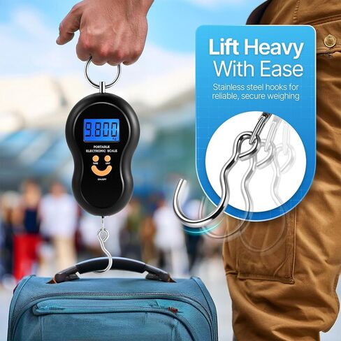 Flexzion Hanging Digital Scale for Travel & Fishing, Portable Luggage Scale Electronic Backlight LCD Display 110 lbs / 50 Balance Smart Weight in Kuwait