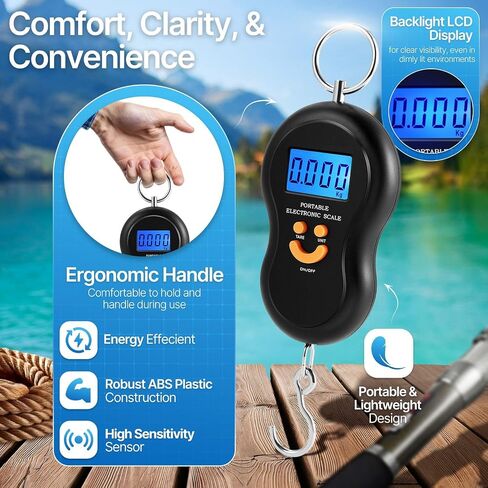 Flexzion Hanging Digital Scale for Travel & Fishing, Portable Luggage Scale Electronic Backlight LCD Display 110 lbs / 50 Balance Smart Weight in Kuwait