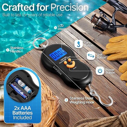 Flexzion Hanging Digital Scale for Travel & Fishing, Portable Luggage Scale Electronic Backlight LCD Display 110 lbs / 50 Balance Smart Weight in Kuwait