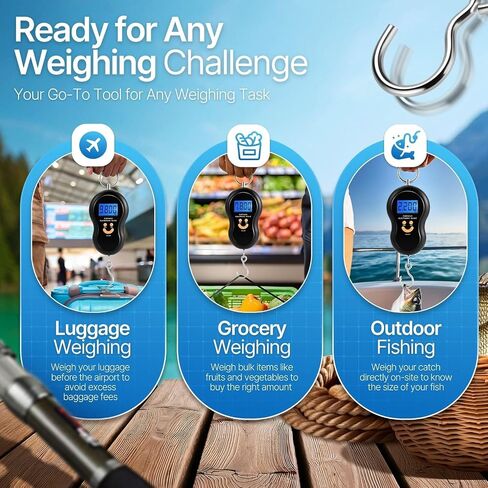 Flexzion Hanging Digital Scale for Travel & Fishing, Portable Luggage Scale Electronic Backlight LCD Display 110 lbs / 50 Balance Smart Weight in Kuwait