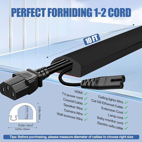 Cord Hider for Wall, Floor Cord Covers for Wires, Low Profile Self Adhesive Cable Hider, Wire Covers For The Wall And Floor, Cord Covers Wall Mounted Tv, for Offices, Gym, Exhibitions (White, 20 Feet) in Kuwait