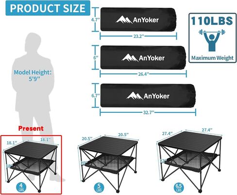 AnYoker Camping Foldable Square Table with Storage Carry Bag, Small Folding Picnic Table, Portable Beach Table, Lightweight Outdoor Side Table FZ (Sliver, L) in Saudi Arabia