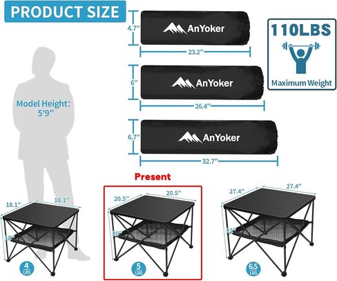 AnYoker Camping Foldable Square Table with Storage Carry Bag, Small Folding Picnic Table, Portable Beach Table, Lightweight Outdoor Side Table FZ (Sliver, L) in Saudi Arabia