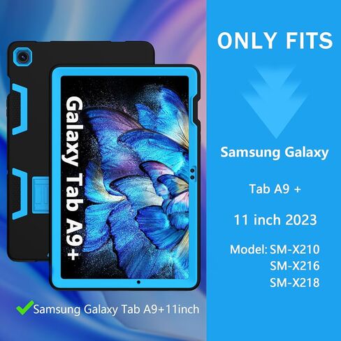 لهاتف Samsung Galaxy Tab A9+ / A9 Plus 11 بوصة 2023، حافظة شديدة التحمل مقاومة للصدمات، حافظة مدمجة بمسند لجهاز Tab A9+ Tablet (أزرق فاتح/أسود) in Kuwait