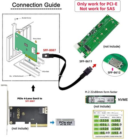 xiwai PCIe PCI-Express SFF-8611 4i OcuLink إلى SFF-8654 Slimline SSD كابل نشط للبيانات 50 سم in Saudi Arabia