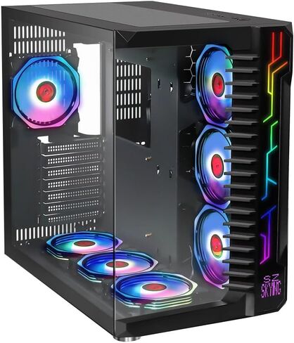 ATX PC Case with 10pcs Argb Fans Control Remote,Mid Tower Gaming PC Case Airflow 3.0 USB,Computer Game PC ATX Case Tempered Glass Panel,Black. in Saudi Arabia