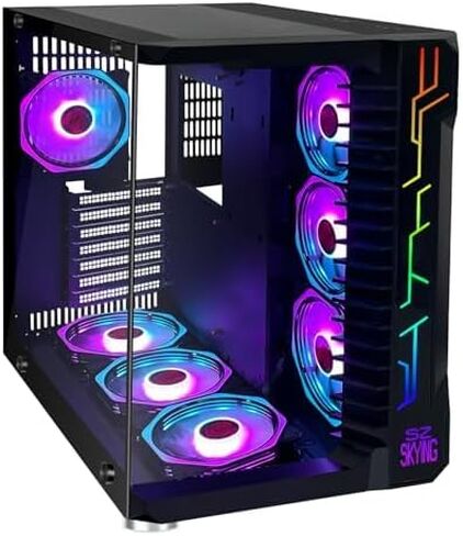 ATX PC Case with 10pcs Argb Fans Control Remote,Mid Tower Gaming PC Case Airflow 3.0 USB,Computer Game PC ATX Case Tempered Glass Panel,Black. in Saudi Arabia