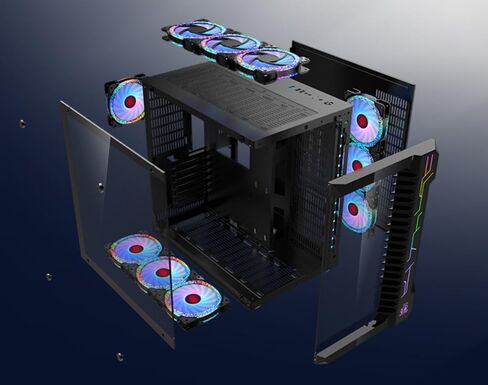 ATX PC Case with 10pcs Argb Fans Control Remote,Mid Tower Gaming PC Case Airflow 3.0 USB,Computer Game PC ATX Case Tempered Glass Panel,Black. in Saudi Arabia