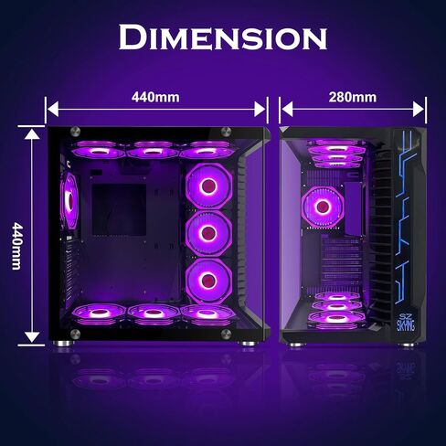 ATX PC Case with 10pcs Argb Fans Control Remote,Mid Tower Gaming PC Case Airflow 3.0 USB,Computer Game PC ATX Case Tempered Glass Panel,Black. in Saudi Arabia