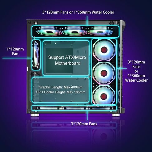 ATX PC Case with 10pcs Argb Fans Control Remote,Mid Tower Gaming PC Case Airflow 3.0 USB,Computer Game PC ATX Case Tempered Glass Panel,Black. in Saudi Arabia