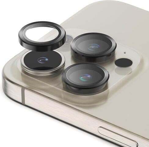 إطار معدني Sinjimoru iPhone 15 لعدسات زجاجية مقسى متعددة الطبقات، عدسة كاميرا لهاتف iPhone 15 زجاج عدسة الكاميرا. حلقة معدنية من سينجي كام جلاس لهاتف آيفون 15 برو/برو ماكس باللون الأسود in Kuwait
