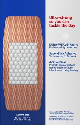 Band-Aid Brand Tough Strips Adhesive Bandages for Wound Care, Durable Protection for Minor Cuts and Scrapes, Extra Large Size, 10 ct in Kuwait