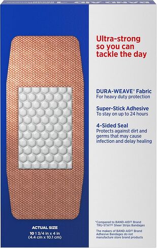 Band-Aid Brand Tough Strips Adhesive Bandages for Wound Care, Durable Protection for Minor Cuts and Scrapes, Extra Large Size, 10 ct in Kuwait