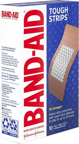Band-Aid Brand Tough Strips Adhesive Bandages for Wound Care, Durable Protection for Minor Cuts and Scrapes, Extra Large Size, 10 ct in Kuwait