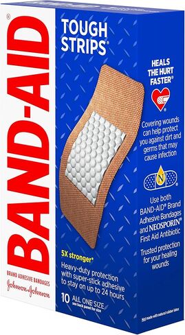 Band-Aid Brand Tough Strips Adhesive Bandages for Wound Care, Durable Protection for Minor Cuts and Scrapes, Extra Large Size, 10 ct in Kuwait