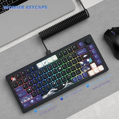 Womier PBT Keycaps - Keycaps 60 65 75 100 Percent, MOA Keycaps Dye-Sublimation, Cute Keycaps Custom Keyboard Keycaps Set for 61/64/68/84/87/100/104/108 Cherry MX Mechanical Keyboard, Kanagawa in Saudi Arabia