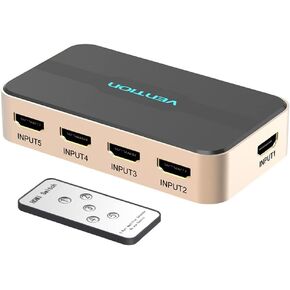 VENTION HDMI Switch 5 in 1 Out 4K@30Hz HDMI Selector Switch with IR Remote HDMI 1.4 HDCP 1.4 Support 4K HD 3D 1080P 2160P HDMI Switch Box for Roku, Apple TV, PS5/4/3, Fire Stick