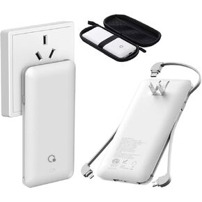 Brand Q Portable Charger with Built-in Cables and AC Wall Plug,Slim USB C Power Bank 10000mAh,External Battery Pack Compatible with iPhone,Samsung,Tablet and All Smart Phones …